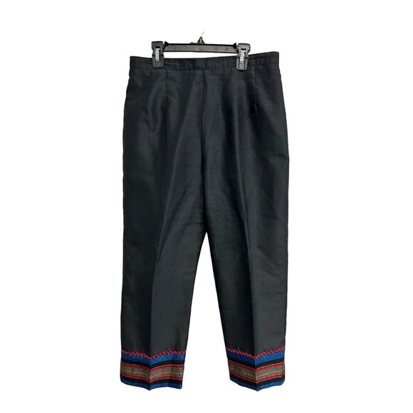 Elegant Pine Cove Black Pants With Colorful Embroidered Hem - Picture 1 of 8